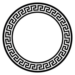 Wall Mural - round frame with ancient greek ornament - black and white vector illustration of decorated circle, i