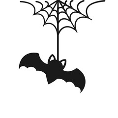 Wall Mural - Bat Hanging on a Spider Web Doodle Silhouette, Happy Halloween Spooky Ornaments Decoration Vector illustration