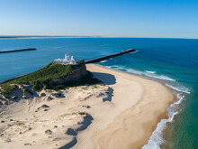 Whibayganba Headland With Lighthouse Architecture, Beach And Breakwater From Aerial View