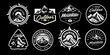 © Ramosh Artworks - set collection of vintage adventure badge in black and white color. Camping emblem logo with mountain illustration in retro hipster style.