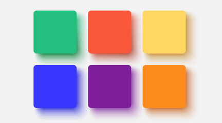 Aufkleber - Collection of square shapes in different colors with rounded corners and colored smooth shadows. Web design element. Bright empty squares with glow effect. Vector illustration