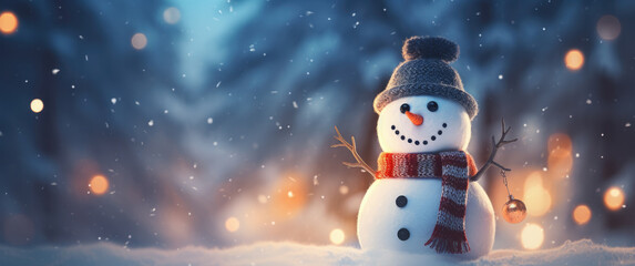 Poster - Cute snowman with hat and scarf