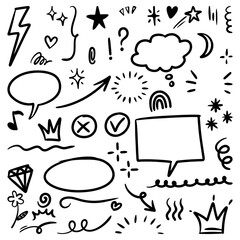 Leinwandbilder - set of Hand drawn doodle elements for concept design isolated on white background. vector illustration.