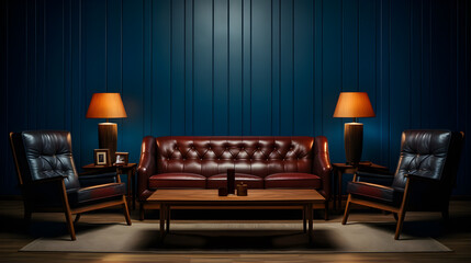 Wall Mural - a living room with a leather sofa. Modern living room interior