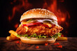 a piece of Crispy Chicken Burger with sauce and fresh vegetables