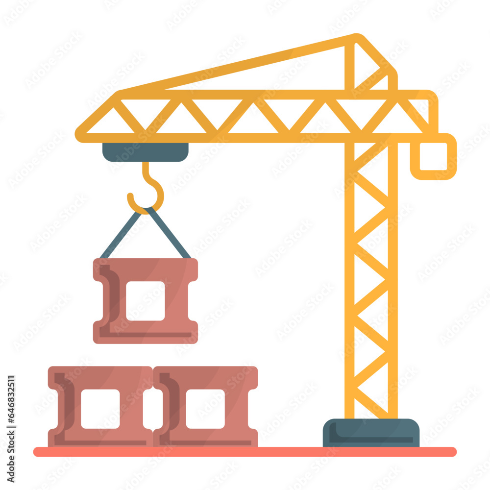 Crane lifting bricks block concept, mobile crane holding concrete slab ...