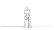 © Candra - continuous lineart man pose playing golf background isolated for sport concept vector illustration
