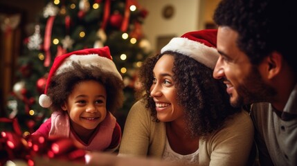 Happy family are doing communication each other during christmas holiday celebration.