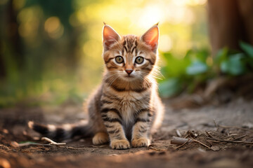 A young cat sitting outdoor. 