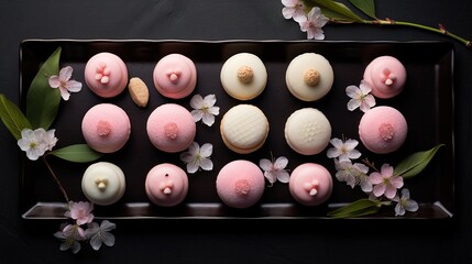 Wall Mural - Generative AI, Japanese traditional confectionery cake wagashi, various types of sweets