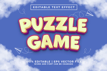 Puzzle Game 3d Editable Text Effect Cartoon Style Premium Vector