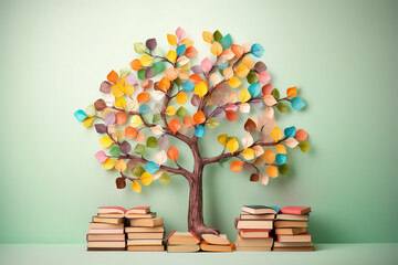 International literacy day concept with tree with books like leaves.