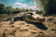 Crocodile On A Shore Of A Lake