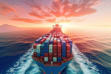 Wall Mural - cargo maritime ship contrail in ocean ship carrying container for export concept