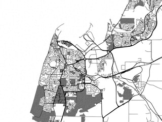 greyscale vector city map of bunbury in australia with with water, fields and parks, and roads on a 