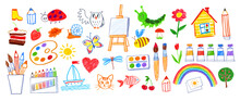 Felt Pen Vector Illustrations Collection Of Child Drawings Of Art Supplies And Doodles