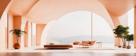 Wall Mural - ai generated illustration of an idyllic open-plan living room featuring contemporary furnishings set