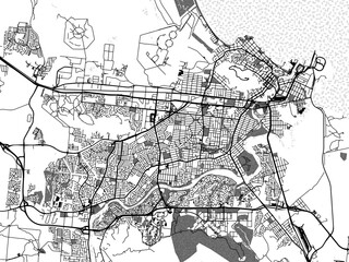 greyscale vector city map of townsville in australia with with water, fields and parks, and roads on
