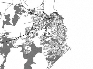 greyscale vector city map of port macquarie in australia with with water, fields and parks, and road