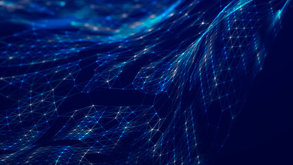 Fototapete - Digital technology background. Network connection dots and lines. Futuristic background for presentation design. 3d
