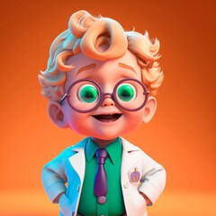 Sticker - AI generated illustration of an adorable cartoon little boy in a doctor suit