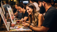Pint Painting Night: Friends Enjoy A Creative Evening Of Painting While Sipping Craft Beers
