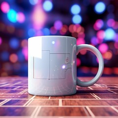 Poster - a coffee mug sitting on a table with bokeh lights