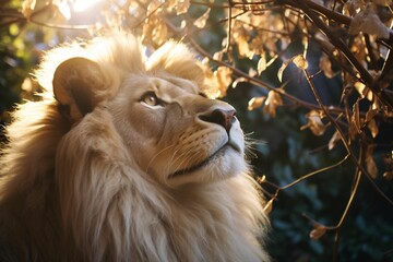 Poster - AI generated illustration of a lion standing at golden hour