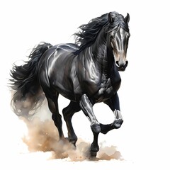 Poster - AI generated illustration of a black horse on a white background in watercolor