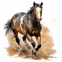 Wall Mural - AI generated illustration of a brown horse on a white background in watercolor