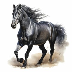 Sticker - AI generated illustration of a black horse on a white background in watercolor