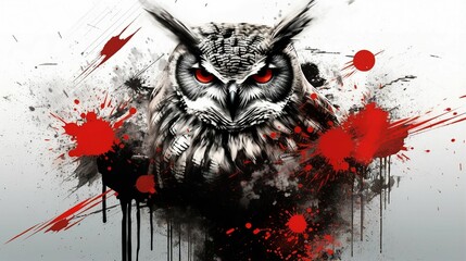 Wall Mural - watercolor painting of an owl with colorful swirls on a white background, ai-generated.