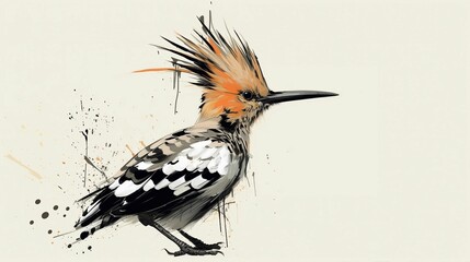 Sticker - Watercolor painting of a hoopoe with colorful swirls on a white background, AI-generated.