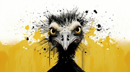 Wall Mural - watercolor painting of an emu with colorful swirls on a white background, ai-generated.
