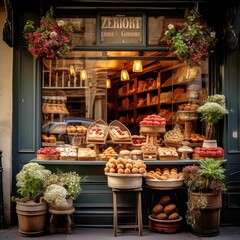 Canvas Print - AI generated illustration of a traditional bakery with an array of freshly baked bread and pastries