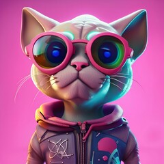 Poster - AI generated illustration of a vibrant, vivid futuristic cartoon cat character