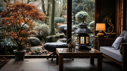 Wall Mural - a room has a coffee table with two chairs in it