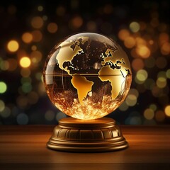 Wall Mural - ai generated illustration of a glowing globe sits atop a light wooden base