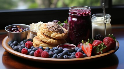 Wall Mural - a bowl full of fruit and yogurt and a croissant sandwich and