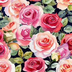 Wall Mural - ai generated illustration of a vibrant rose pattern featuring hues of pink, white, and red