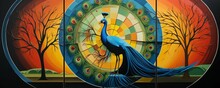 AI Generated Illustration Of An Oil Painting With A Peacock