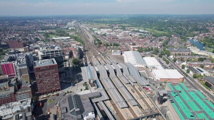 Wall Mural - Amazing aerial view of the Railway and train station in Reading, Berkshire, England, UK, Daytime