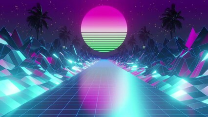 Wall Mural - 80s Moon Line Background Loop