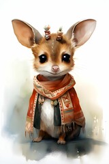 Poster - AI generated illustration of a cute cartoon 
mouse wearing a bright red scarf around its neck