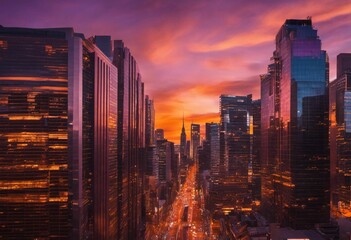 Sticker - A modern cityscape with skyscrapers during sunset