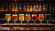 Variety in Brews: Glasses of Craft Beer Arranged on a Bar Counter.generative ai
