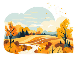 Wall Mural - Illustration of a autumn landscape, fall, isolated.