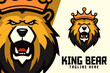 © Giu Studios - Animal Template: Grizzly Bear Wearing Crown Icon Badge Emblem for Sports and Esports with King Bear Head Mascot Logo.