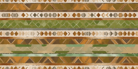 Vittage Vector Old ethnic aztec stripes shape outhwest brown-green colo r seamless pattern background. Use for fabric, textile, interior decoration elements, upholstery, wrapping.