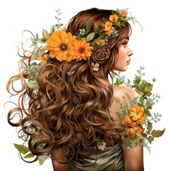 Wall Mural - Beautiful Woman with Beautiful floral Hair in Boho Style Clipart